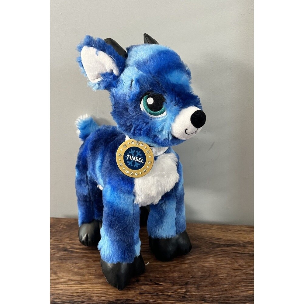 Build-A-Bear Tinsel The Reindeer Blue Plush Toy with Antlers & Medallion NWT